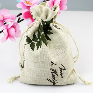 10pcs Leaf Cotton Drawstring Gift Bags 10*14cm Jewelry Storage Linen Bag