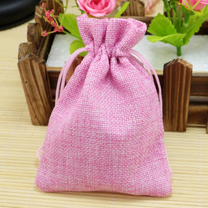 10pcs Pink Jute Bags Drawstring Gift Bag Wedding Favors Candy Jewelry Packaging
