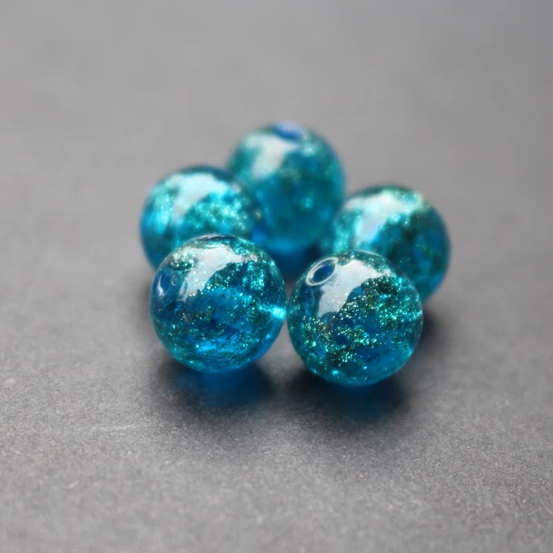 10pcs 10mm Lampwork Glass Beads Dust Sand Ocean for Jewelry Making