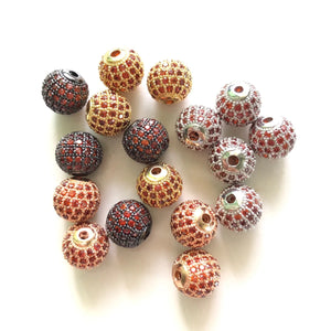 10pcs 10mm Orange CZ Paved Ball Spacer Beads Bracelet Making Waist Accessories