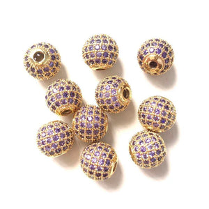 10pcs 10mm Purple CZ Pave Ball Spacer Beads Women Bracelet Necklace Jewelry
