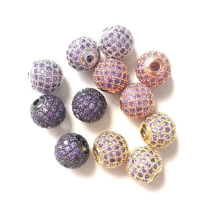 10pcs 10mm Purple CZ Pave Ball Spacer Beads Women Bracelet Necklace Jewelry
