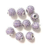 10pcs 10mm Purple CZ Pave Ball Spacer Beads Women Bracelet Necklace Jewelry