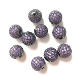 10pcs 10mm Purple CZ Pave Ball Spacer Beads Women Bracelet Necklace Jewelry