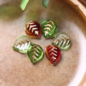 10pcs 10x12mm Leaf Glass Beads Coloured Leaf Charms Pendant DIY Earring Making