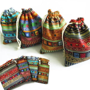 10pcs Exotic Christmas Wedding Gift Bag Jewelry Pouch Linen Fabric Drawstring