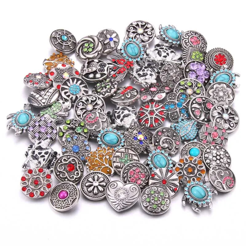 10pcs Mixed Rhinestone Snap Buttons for Bracelet DIY Jewelry