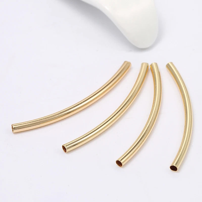 10pcs 14K Plated Metal Curved Tube Spacers Beads for DIY Jewelry Making