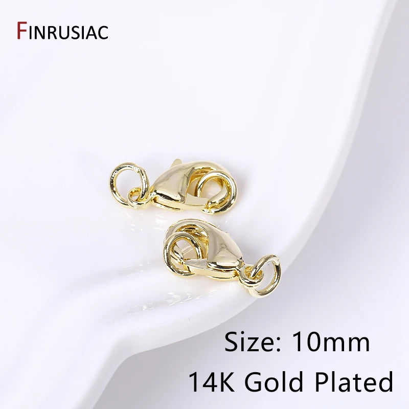 10pcs 14k/18k Plated Brass Lobster Clasps 4mm Rings, 10mm 12mm Jewelry Making