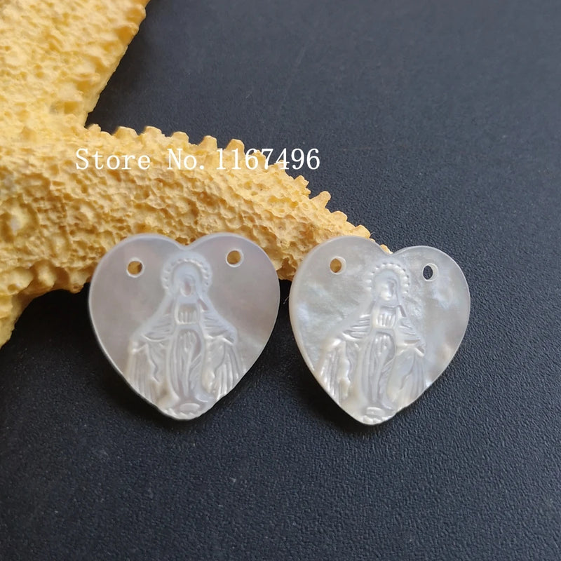 10pcs 15mm Lady of Grace Mother of Pearl Shell Heart Cut DIY Jewelry