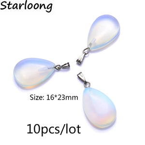 10pcs Opal Glass Water Drop Pendants for Necklace DIY Jewelry Making