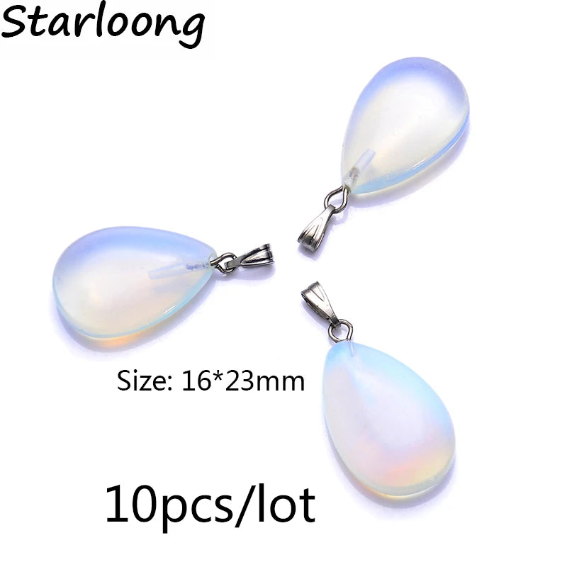 10pcs Opal Glass Water Drop Pendants for Necklace DIY Jewelry Making