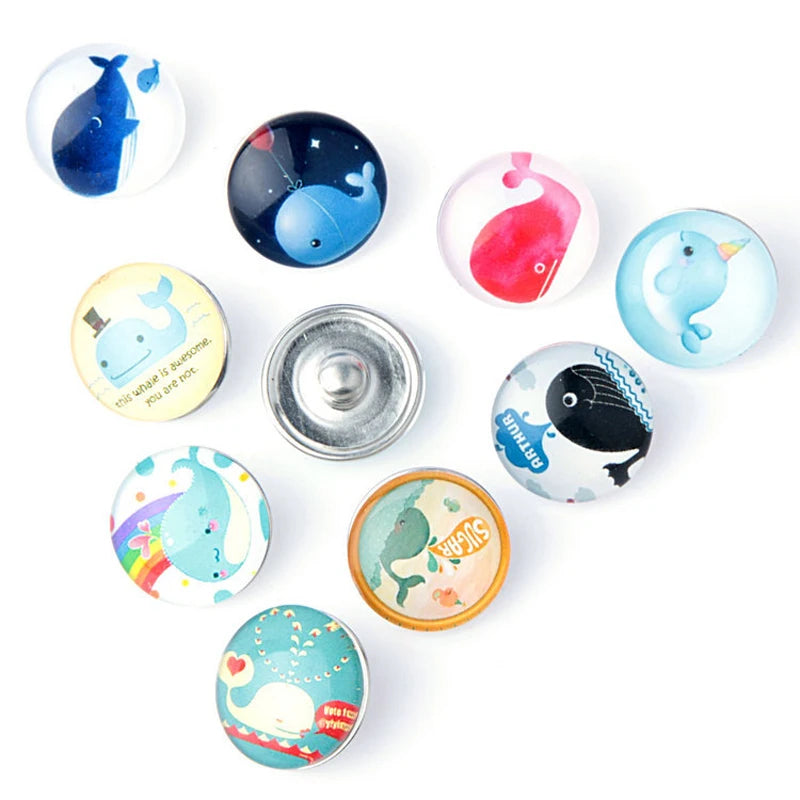 (10pcs/lot) Whale 18mm Snap Button Jewelry Fit DIY