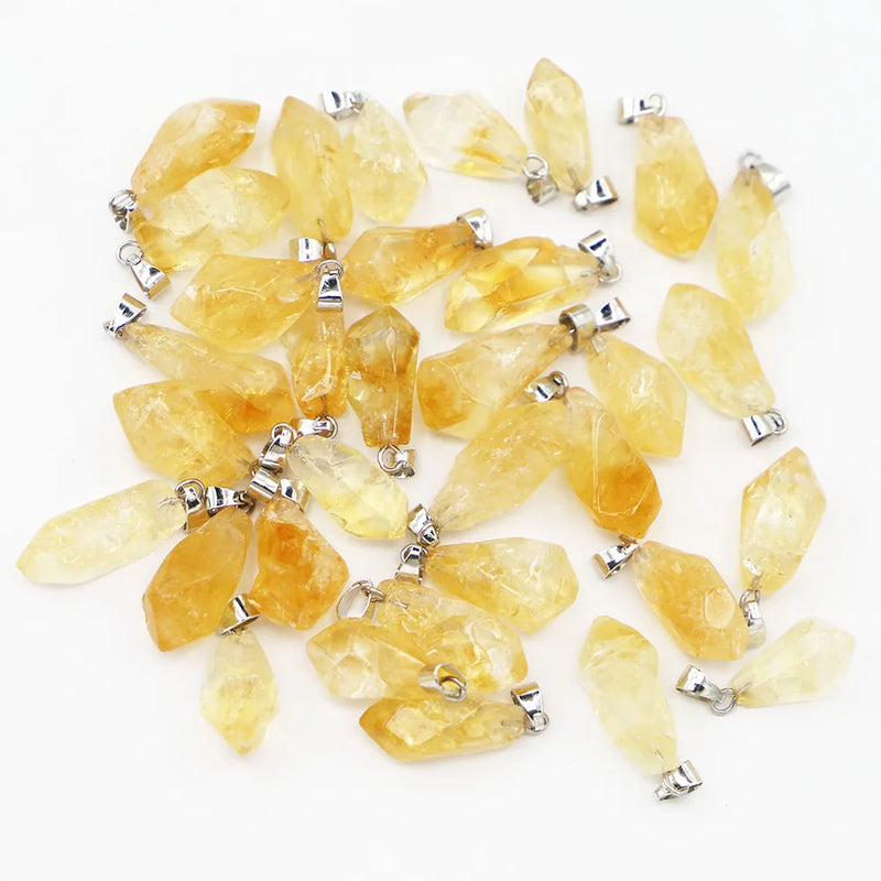 10pcs/lot Citrine Stone Irregular Pendants Raw Ore Crystal Necklace DIY Charms