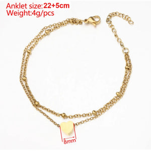 10pcs Double Layer Chain Heart Bracelets Anklet Leg Jewelry