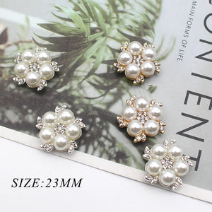 10pcs 23mm Pearl Rhinestone Flower Button For Clothing Accessories