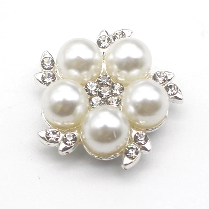 10pcs 23mm Pearl Rhinestone Flower Button For Clothing Accessories