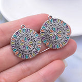 10pcs/lot Antique Silver Round Rhinestone Enamel Charms