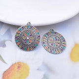 10pcs/lot Antique Silver Round Rhinestone Enamel Charms