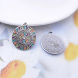10pcs/lot Antique Silver Round Rhinestone Enamel Charms