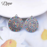 10pcs/lot Antique Silver Round Rhinestone Enamel Charms