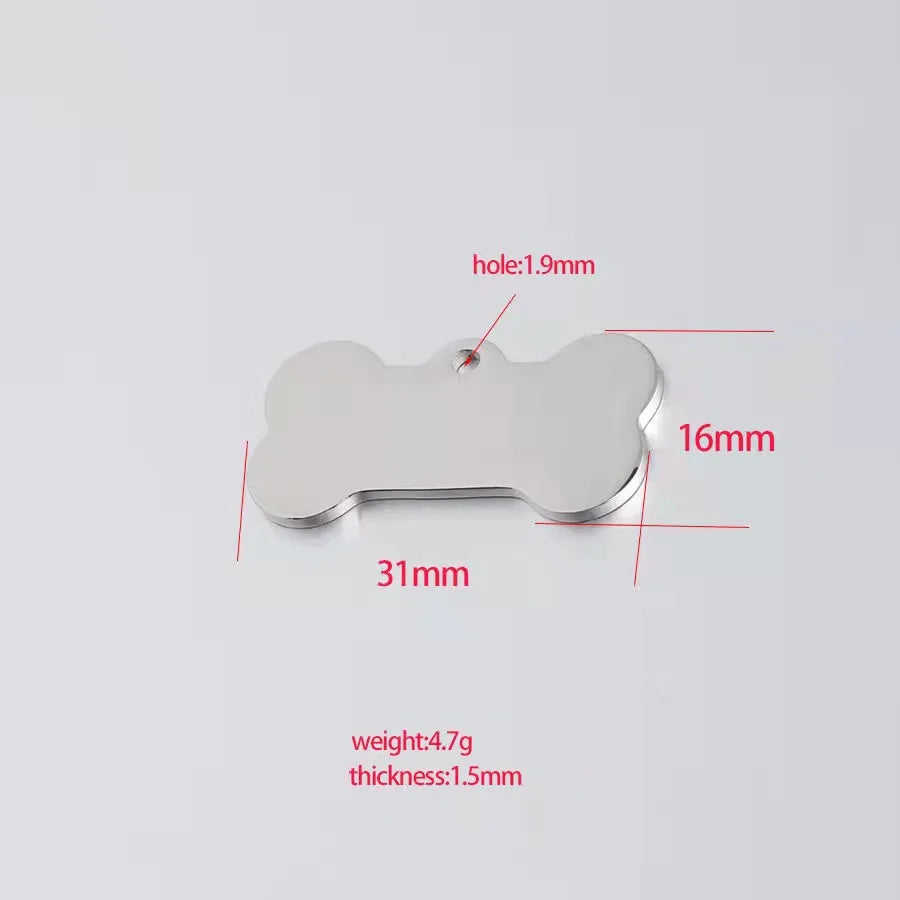 10pcs 31*16mm Polished Stainless Steel Pet ID Tag Bone Charms