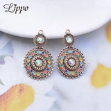 10pcs Alloy Antique Round Rhinestone Charms Earrings