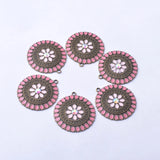 10pcs 37*34mm Vintage Bronze Enamel Round Charms Pendant DIY Earrings