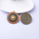 10pcs 37*34mm Vintage Bronze Enamel Round Charms Pendant DIY Earrings
