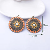10pcs 37*34mm Vintage Bronze Enamel Round Charms Pendant DIY Earrings