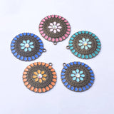 10pcs 37*34mm Vintage Bronze Enamel Round Charms Pendant DIY Earrings