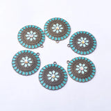 10pcs 37*34mm Vintage Bronze Enamel Round Charms Pendant DIY Earrings
