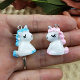 10pcs Unicorn Horse Resin Charms Pendant Keychain Necklace DIY Jewelry 24*18mm