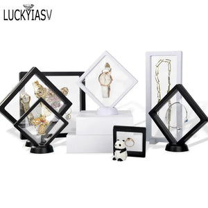 10pcs 3D Floating Display Case Transparent Square Holder Jewelry Storage Box