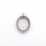 4 Oval Floating Locket With Rhinestone Magnetic Glass Photo Memory Locket