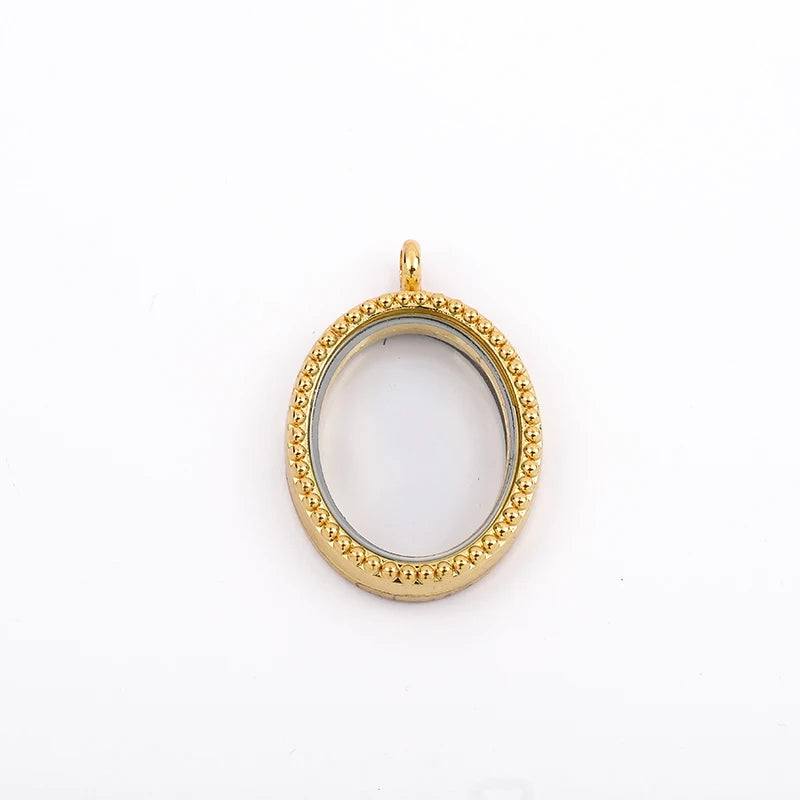 4 Oval Floating Locket With Rhinestone Magnetic Glass Photo Memory Locket