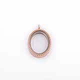 4 Oval Floating Locket With Rhinestone Magnetic Glass Photo Memory Locket