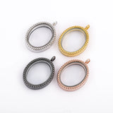 4 Oval Floating Locket With Rhinestone Magnetic Glass Photo Memory Locket