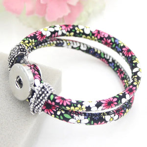 10pcs Mix Color Leather Flower Bracelets Snap Jewelry Interchangeable 18mm