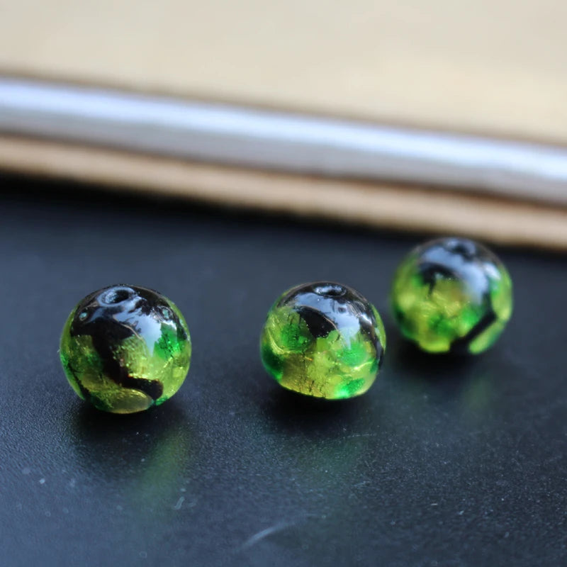 10pcs Olive Green Luminous Glass Beads 8 10 12mm for Jewelry Making