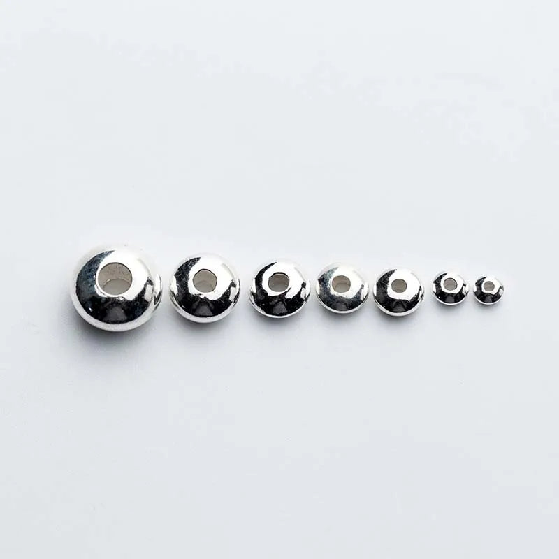 10pcs 925 Sterling Silver Flat Round Beads 3-8mm Charm Spacer DIY Jewelry