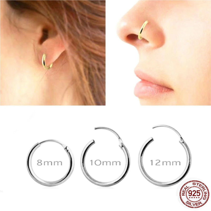 925 Sterling Silver Hoop Nose Ring Tragus Cartilage Ear Piercing Lot