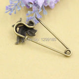 10pcs Angel Brooch Safety Pins Antique Bronze Scarf Clip 52mm (K02084)