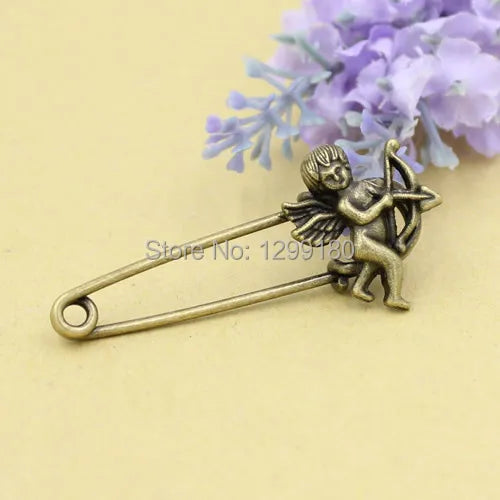 10pcs Angel Brooch Safety Pins Antique Bronze Scarf Clip 52mm (K02084)