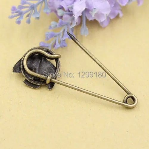 10pcs Antique Bronze Vintage Animal Brooch Safety Pins for Garment Accessories