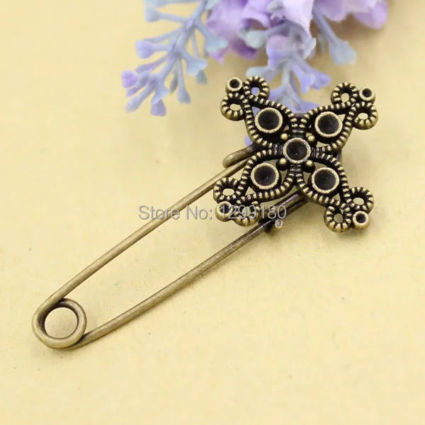10pcs/lot Vintage Cross Brooch Safety Pins For Garment Accessories (K02065)