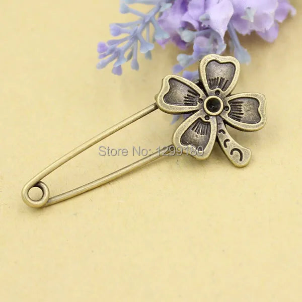 10pcs Vintage Flower Brooch Safety Pins for Garment Accessories Scarf Clip 56mm