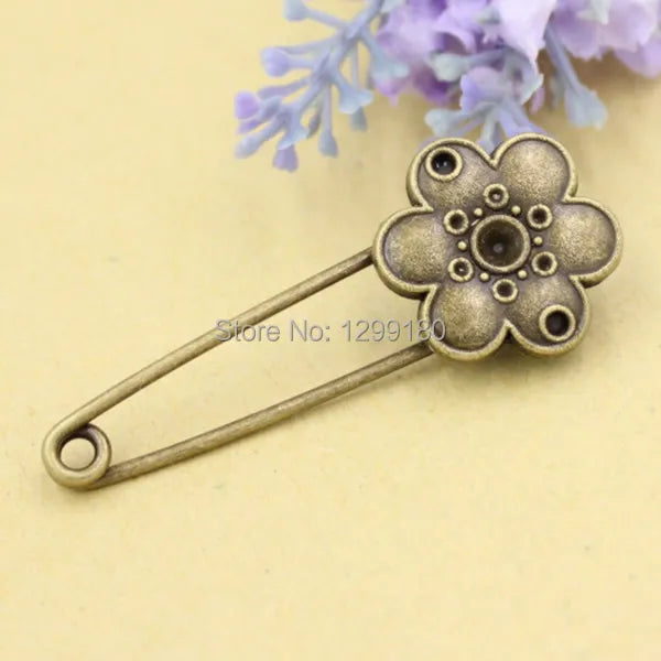 Alloy Antique Flower Brooch Safety Pins For Garment Accessories (10pcs/lot)