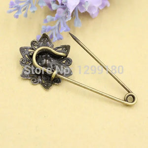 10pcs Antique Bronze Flower Brooch Safety Pins For Garment Scarf Clip (K02071)