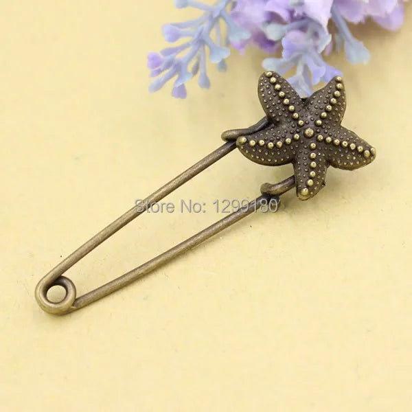 10pcs Flower Brooch Safety Pins Antique Bronze Scarf Clip 55mm Length